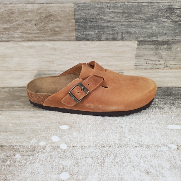 Birkenstock Shoes - Birkenstock Boston Womens Clogs Sz 8 Narrow Cognac Casual Buckle Leather Slip-On